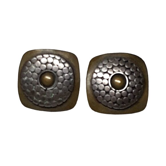 Marjorie Baer Earrings MBSF signed Mixed Metal Modernist Hand Made Hammered 1" - Picture 2 of 12